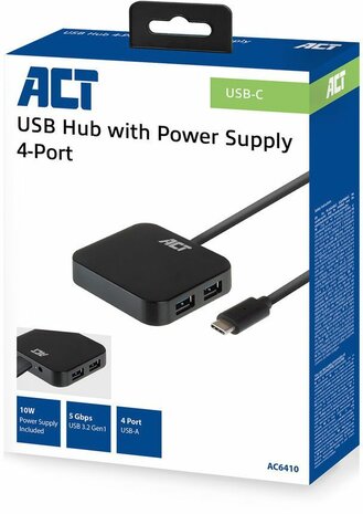 USB-Hub met voeding (4 poorten USB-A, input USB-C)