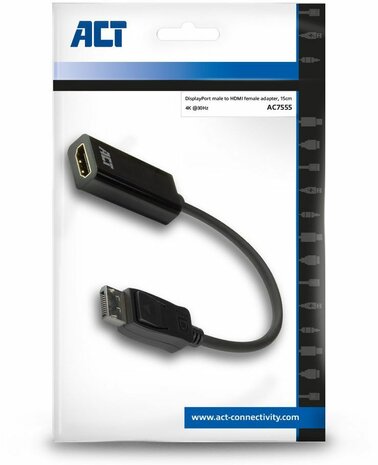 Adapterkabel : DisplayPort M naar HDMI F (15 cm, zwart, 4K 30 Hz 3840 x 2160 support)