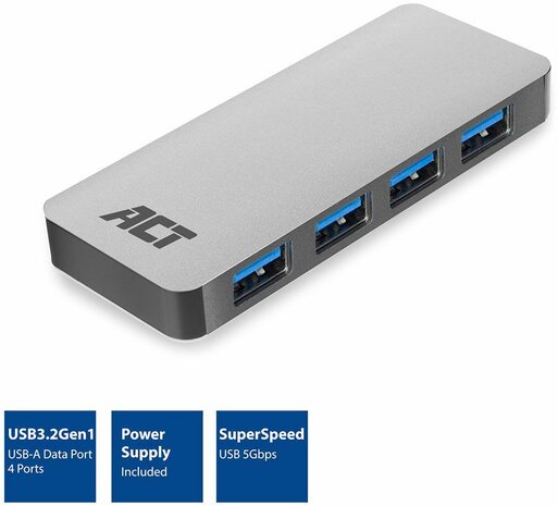 AC6120 USB 3.2 Gen1 USB-Hub (4 poorten, incl. stroomadapter)