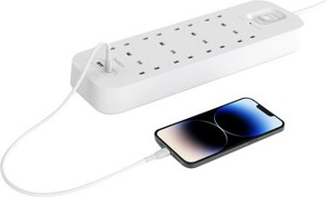 Connect Surge protector (met USB-A en USB-C poort, 8 output connectors, 2 meter)