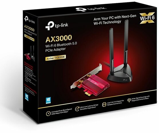 ARCHER TX3000E AX3000 (Wi-Fi 6, Bluetooth 5.0, PCI Express Adapter, 2402 Mbps + 574 Mbps, High Gain antennes)