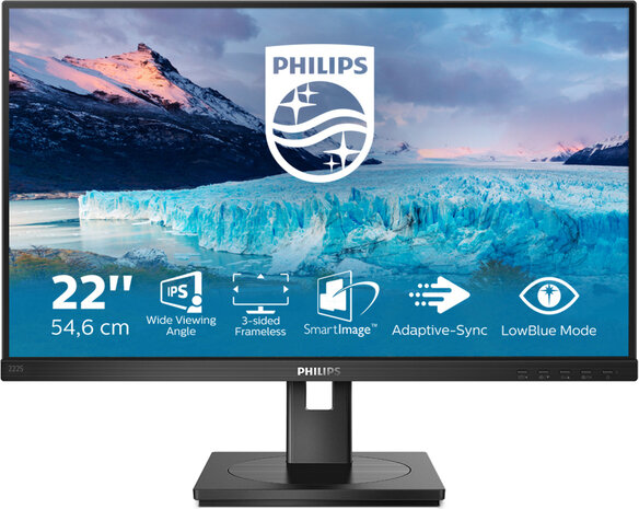 S-line 222S1AE LED 22&quot;, 1920 x 1080 Full HD 1080p @ 75 Hz, IPS, 1000:1, 4 ms, HDMI, DVI-D, VGA, DisplayPort, speakers, zwart