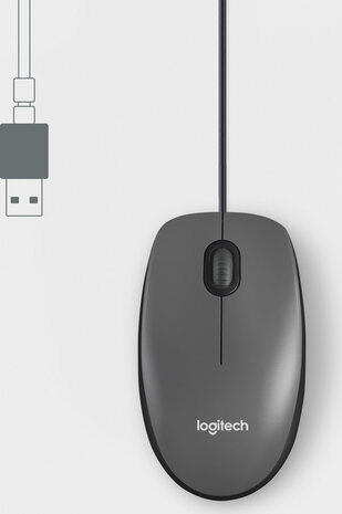 M100 Mouse (full size, 3 knoppen, USB, zwart)