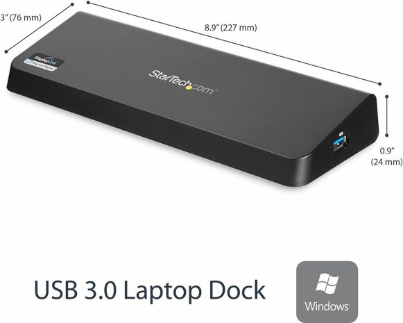 Universal USB 3.0 4K Laptop Docking Station (4K DisplayPort, USB Fast-Charge poort, USB 3.0 Hub, GBLAN, DisplayPort, HDMI)