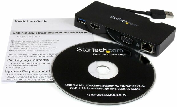 Universal USB 3.0 Laptop Mini Docking Station (HDMI, VGA, Gigabit Ethernet)