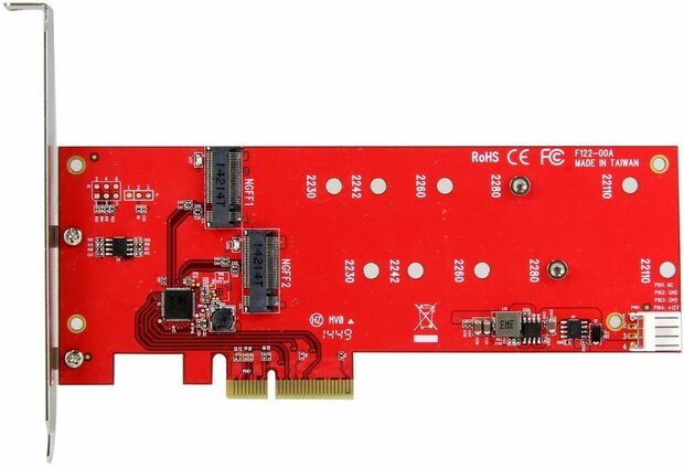 2x M.2 SSD Controller Card (PCI Express, M.2, SATA III Controller, NGFF Card Adapter, 2 slot, SATA 6 Gbps, M.2 Host Controller kaart, brede M.2 Drive compatibiliteit)