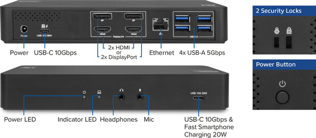 USB-C Docking Station 4K (voor 2 HDMI of DisplayPort monitors, DisplayLink)