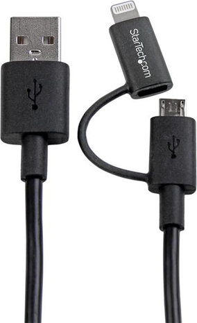 Apple 8-pin Lightning Connector of micro USB naar USB combokabel (charge &amp; sync, 1 meter, zwart)