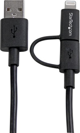 Apple 8-pin Lightning Connector of micro USB naar USB combokabel (charge &amp; sync, 1 meter, zwart)