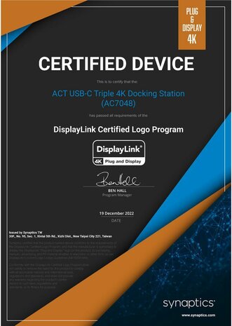 AC7048 Docking DisplayLink 4K (USB-C, 3 x HDMI, 2 x DisplayPort, Gigabit Ethernet, 5 x USB-A 3.2, 2 x USB-C, audio in-out, 135 Watt power supply)