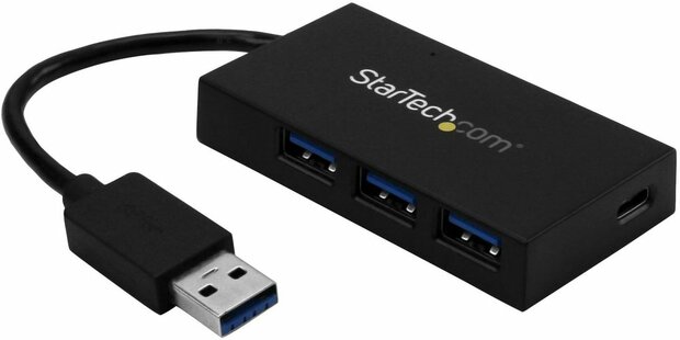 4-poort USB-Hub (USB 3.0 naar 3 x USB-A en 1 x USB-C, incl. stroomadapter)