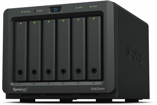 DS620slim Disk Station NAS server (6 bays, SATA 6 Gb/s, RAID 0, 1, 5, 6, 10, JBOD, 2 GB RAM, Gigabit Ethernet, iSCSI)