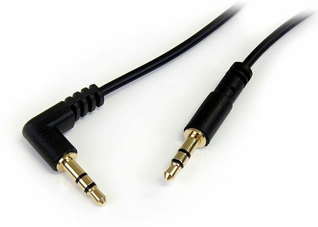 3,5 mm stereo audiokabel met &eacute;&eacute;n rechte hoek M/M (30 cm, zwart)