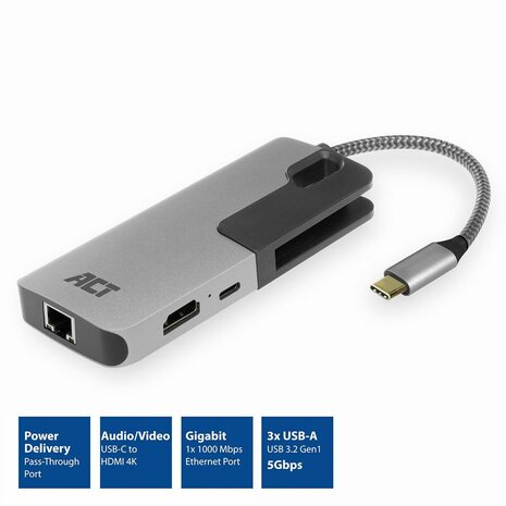 AC7042 USB-C Multiport Adapter (4K, HDMI, USB-A, LAN, USB-C, PD Pass-Through 60 Watt)