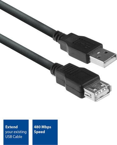 USB 2.0 Verlengkabel M/F (1,8 m, zwart)