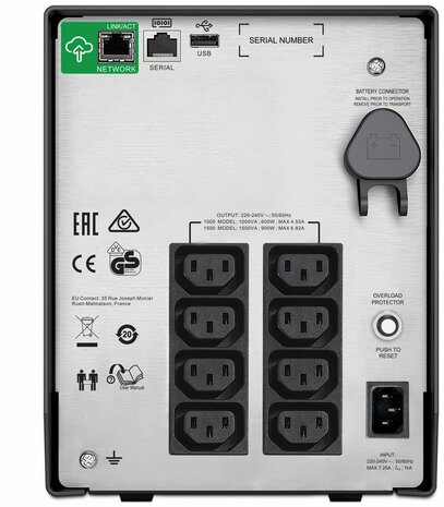 Smart-UPS C 1500VA LCD UPS, 230 Volt, 900 Watt, 1500 VA, USB, 8 output connectors, zwart