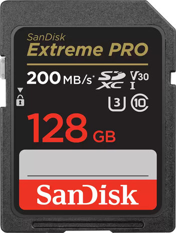 Extreme Pro SDXC UHS-I SD-card 128 GB (Video Class V30, UHS-I U3, Class 10, SDXC UHS-I, 200 MB/s)