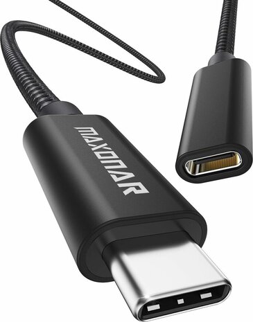 USB-C M/F verlengkabel 2 meter (zwart)