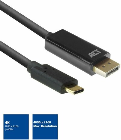 Adapterkabel USB-C M naar DisplayPort M (USB 3.2 Gen 1, DisplayPort 1.2, 2 m, 4K 60 Hz 4096 x 2160 support, zwart)