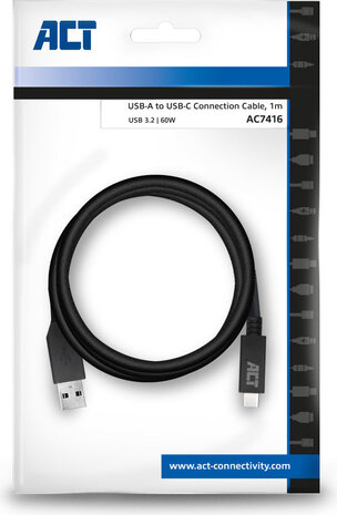 USB 3.0 M naar USB-C M kabel (1 m, USB 3.2, 60 Watt, zwart)