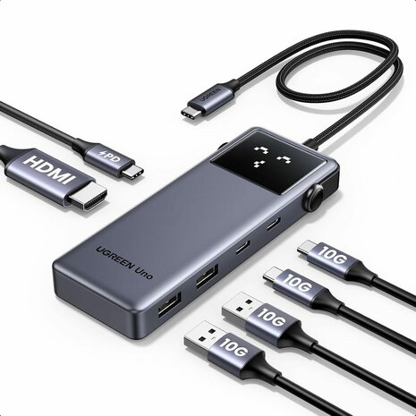 Uno 6-in-1 USB-C Hub (USB-C naar 1 x HDMI, 2 x USB-C, 2 x USB-A en 4K HDMI)