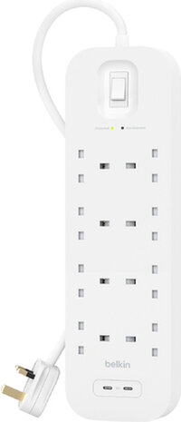 Connect Surge protector (met 2 USB-C poorten, 8 output connectors, 2 meter kabel)