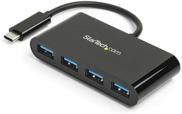 4-Poort USB-C Hub (USB-C naar 4 x USB-A, zwart)