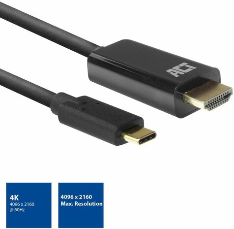 Adapterkabel : USB-C M naar HDMI M (2 m, 4K 60 Hz 4096 x 2160 support, zwart)