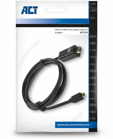 Adapterkabel : USB-C M naar HDMI M (2 m, 4K 60 Hz 4096 x 2160 support, zwart)