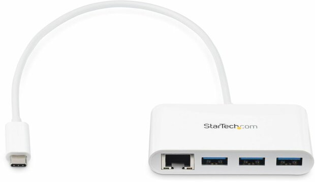 3-Poort USB 3.0 Hub (incl. Gigabit Ethernet LAN, USB-C, wit)