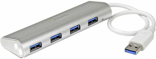 4 Poort Portable USB 3.0 Hub met ingebouwde kabel (aluminum &amp; compact USB Hub, zilver Apple Style USB 3 Hub, perfect voor MacBook, Rugged Design &amp; Travel Friendly, USB-Powered)