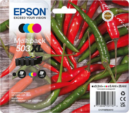 Inkjetcartridges 503XL multipack (4-pack, zwart, cyaan, magenta en geel)