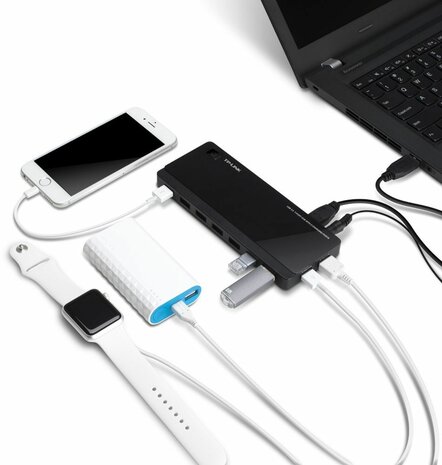 UH720 7-poorts USB 3.0 Hub (2 power charge poorten, incl. stroomadapter)