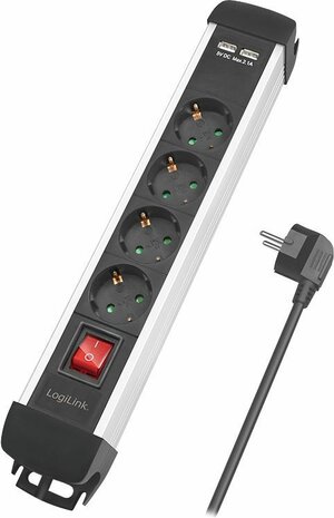 Stekkerdoos 4-voudig (2 x USB-A, 1,5 m, zwart)