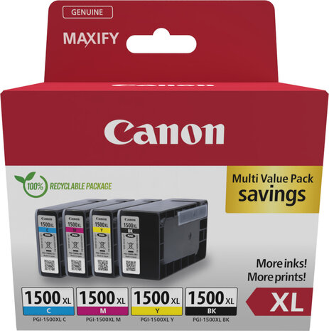 PGI-1500XL inkjetcartridge multipack (zwart, cyaan, magenta en geel)