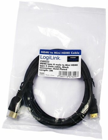 HDMI-kabel : HDMI M naar mini HDMI M (2 m, High speed, zwart)