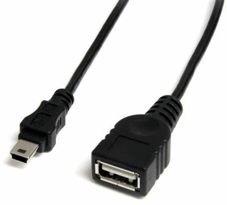 Mini USB 2.0 kabel A naar mini B F/M (30 cm, zwart)