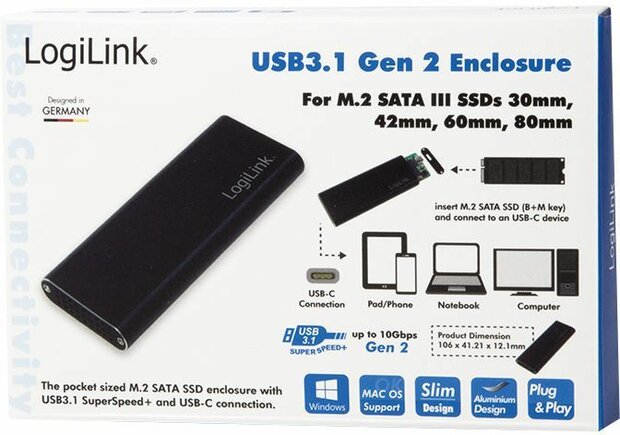 UA0314 M.2 SATA SSD-behuizing (USB 3.1 Gen2, zwart)