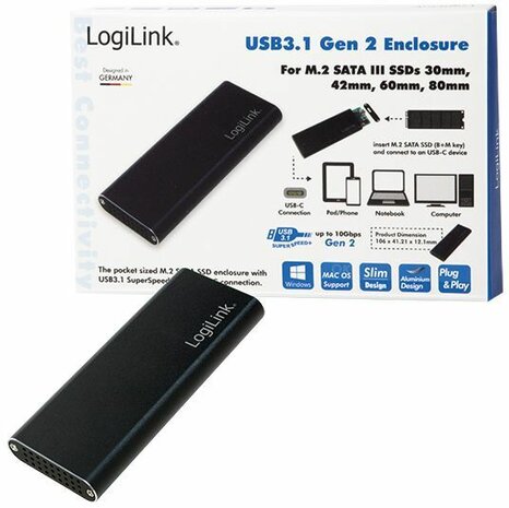 UA0314 M.2 SATA SSD-behuizing (USB 3.1 Gen2, zwart)