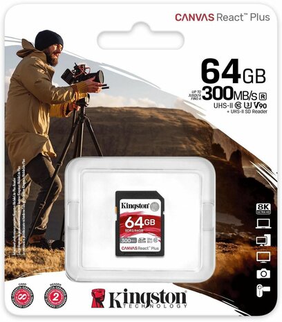 SDR2/64GB Canvas React Plus Flash memory card 64 GB (Video Class V90, UHS-II U3, Class 10, SDXC UHS-II)