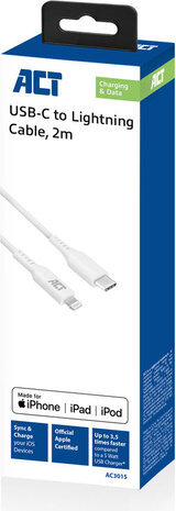 AC3015 Lightningkabel : USB-C M naar Lightning M (2 m, shielded, wit)