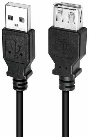 USB 2.0 Verlengkabel A/A M/F (3 m, shielded, zwart)