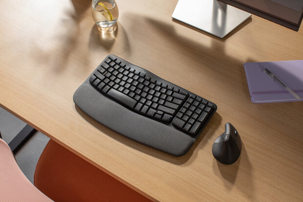 Wave Keys (draadloos ergonomisch toetsenbord, gewatteerde handsteun, Easy-Switch, Bluetooth, Logi Bolt-ontvanger, voor Windows/Mac)