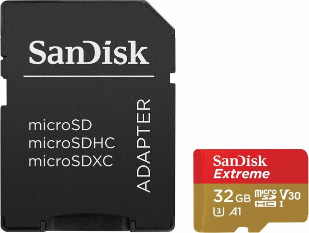 Extreme Flash memory card 32 GB (incl. SD-adapter, A1, Video Class V30, UHS-I U3, microSDHC UHS-I)