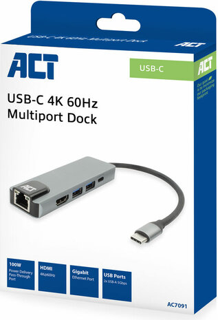 USB-C 4K Docking station (1 HDMI, Ethernet, USB-A, PD pass-through)