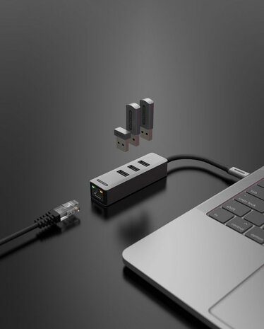 USB-C naat Ethernet + 3 x USB-Hub