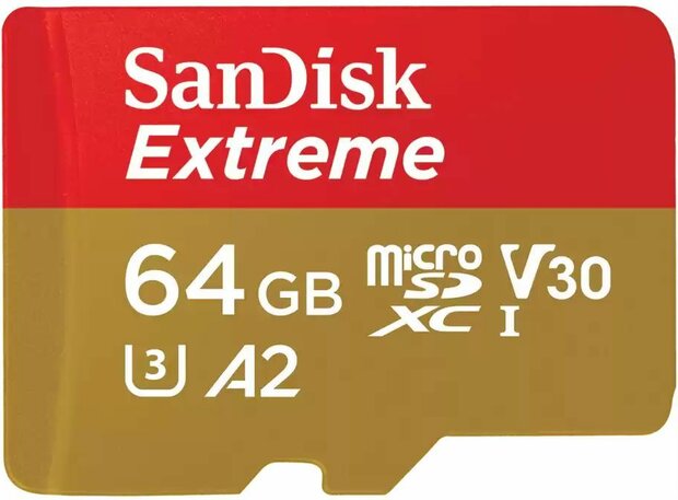 Extreme Flash memory card 64 GB (A2 / Video Class V30 / UHS-I U3 / Class 10, microSDXC UHS-I, incl. adapter)