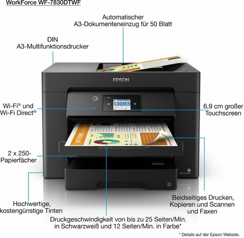 WorkForce WF-7830DTWF Multifunction printer (A3, 25 ppm, USB 2.0, LAN, Wi-Fi)