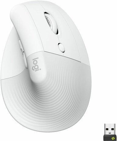 Lift Vertical Ergonomic Mouse (6 knoppen, Bluetooth, 2,4 GHz, Bolt USB-receiver, wit)