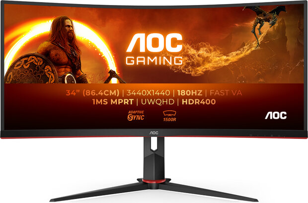 Gaming CU34G2XP/BK LED curved 34&quot;, 3440 x 1440 WQHD, 180 Hz, VA, 4000:1, DisplayHDR 400, 1 ms, 2 x HDMI, 2 x DisplayPort, speakers, zwart)